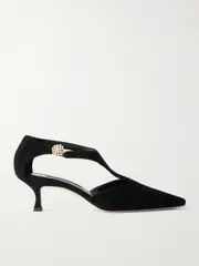 [Manolo Blahnik] Manolo Blahnik - Shufta 50 Embellished Suede Pumps - Black - IT40.5 IT 40.5 Black