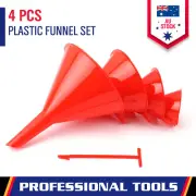 4Pc Plastic Funnel Set Oil Funnels Automotive Kitchen Mini Small Large Red