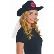 Hens Bachelorette Party Bride to Be Future Mrs Black Sequence Veil Cowboy Hat