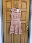 TopShop Scalloped Lace Mini sundress sheer back/ midriff Dress Light Mauve Pink