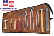 10 Pcs Horse Farrier Hoof Grooming Shoe Care Tools Kit with Carry Bag New
