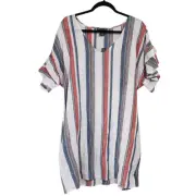 Chelsea & Theodore Dress Linen Blend Striped Flutter Sleeve NWT XL