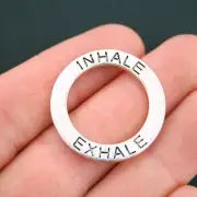 2 Inhale Exhale Charms Antique Silver Tone Large Affirmation Circle - SC5394