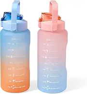 2L Motivational Water Bottle with Time Markers, 2L Capacity, Gradient Blue-Pink, Daily Hydration Tracker