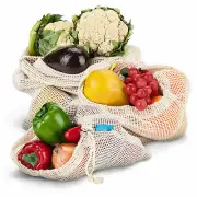 Set of 3 Reusable Mesh Produce Bag, Eco Organic Cotton Grocery Shopping Bags