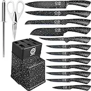 XYJ Authentic Since 1986,Knife Block Set,Kitchen Knives Set with Holder,Professional Japanese Chef Knife Set,Carving Slicing Paring Bread Knife,Steak Knives,Resin Handle,Black Color