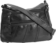 [Healvian] Fashion Synthetic Leather Crossbody Bag for Women Casual Shoulder Messenger Pouch with Zipper Pockets Lightweight and Portable Black Bag for Daily Use and Travel