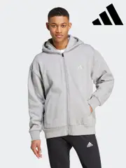 adidas Grey Light ALL SZN Fleece Full-Zip Hoodie (AP8152) | $115