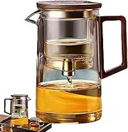 Clear Glass Tea Kettle ? Magic Infuser Teapot with Wooden Handle, Removable Filter | Premium Tea Brewing Pot for Flower, Oolong, and Daily Routines, Heatproof Glass with Smooth Pour Spout