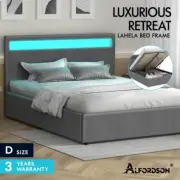 ALFORDSON Bed Frame Double Size RGB LED Gas Lift Base Platform Storage Grey