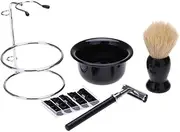 AIMALL 5PCS Men’s Wet Shaving Kit with Safety Razor, Shaving Brush, Bowl, Chrome Stand & Holder, Traditional Beard Grooming Set with Ergonomic Handle & Soft Bristles