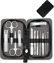 KLVN Manicure Set Pedicure Sets Nail Clipper Stainless Steel Nail Cutter Tools Nail Scissors File Eyebrow and Eyelash Trimmer Kit(12pcs-Black)