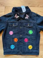 NWT Childrens Place Blue Jean Jacket, 4T, Flower & Butterfly Patchwork