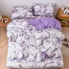 AA (Purple)3Pcs Set Polyester Marbled Quilt Cover Pillowcase Bedding Set EU