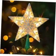 11 Inch Star Tree Topper, Lighted Glitter Christmas Treetop with 10 Silver