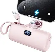 Portable Charger, Mini Power Bank, 5000mAh Phone Charger, Compact Battery Pack for iPhone & Android, USB C Cable, LCD Display, Battery Bank Compatible for iPhone 14/13/12/11/XS/X/8/7/6/5