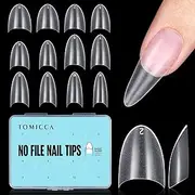 TOMICCA 504PCS French Short Almond Nail Tips,12 Sizes Clear Matte Half Cover False Gel Nail Tips, Artificial Soft Gel Nails For Quickly Extend Nails, Nail Salons and DIY Home