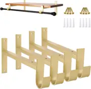 Shelf Brackets with Hook, Gold Shelf Brackets 10Inch, 4Pcs Wall Mounted Heavy Du