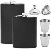 6pcs/set 8oz 12oz Party Camping Barbecue Stainless Steel Hip Flask With Funnel,Stainless Steel Shot Cup,for Men & Women(Black)