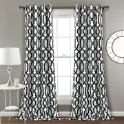 Set 2 White Black Geometric Trellis Curtains Panels Drapes 84 inch L Darkening