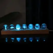 7 Pcs Planet Crystal Ball Night Light Lamp with LED Wooden Base, 3D Galaxy Mo...
