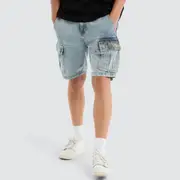 [Nena and Pasadena] Colby Denim Cargo Short Herring Blue 30