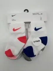 NEW 6 PAIR PACK NIKE NEWBORN LIGHT WEIGHT ANKLE SOCKS 6-12 MONTH WHITE MULTI