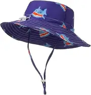 [DEARMAMY] Bucket Caps Boys and Girls Sun Hat Chin Strap Animal Printed Cotton Breathable and Comfortable for Outdoor Activities Summer Sun Cap for Children Blue