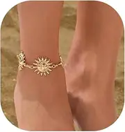 [Riymusry] Summer Beach Sunflower Pendant Anklet Bracelet,Metal Sun Tassel Anklets,Bikini Gold Sunflower Foot Chain Boho Adjustable Leg Bracelet Jewelry for Women