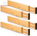 4 Pack Bamboo Drawer Dividers Adjustable Spring-Loaded for Kitchen & Bedroom