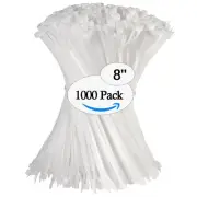White Zip Ties 8 Inch (1000 pack) Heavy Duty Self Locking clear Zipties Tensi...
