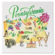 State of Pennsylvania Liberty Bell Baseball Turkey Deer 8x8 In. Ceramic Trivet