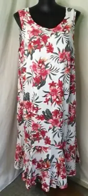 AUTOGRAPH WHITE & PINK FLORAL FLOUNCE FRILL HEMLINE DRESS SZ 24 NEW STOCK