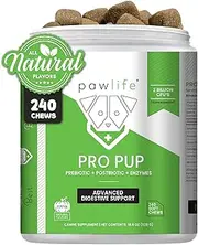 Natural Dog Probiotics Vet Formulated | Chewable Fiber Supplement | Prebiotics, Probiotics and Digestive Enzymes | Diarrhea, Upset Stomach, Gas, Constipation Relief, Yeast Infection,- Pawlife Pro Pup