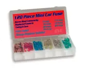 120 Piece Mini Car Fuses - Color Coded Automotive Fuse Assortment w/ Storage Box
