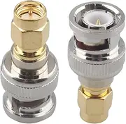 [Futheda] 2PCS SMA Male to BNC Male RF Coax Adapter SMA to BNC Connector Coaxial Jack Antenna Connector Straight Coupler Compatible with SDR Ham Radio Baofeng UV 5R uv82 V-5r5 Two Way Handheld Radio