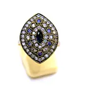 Ottoman Empire Sterling Silver Ring Sz 8 – Treated Blue Sapphire & White Topaz