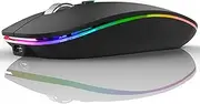 TENMOS Wireless Bluetooth Mouse, LED Slim Dual Mode (Bluetooth 5.1 + USB) 2.4GHz Rechargeable Silent Bluetooth Wireless Mouse with Type C Adapter for Laptop/MacBook/iPad OS 13 and Above (Matte Black)