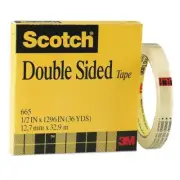 Scotch Double-Sided Tape, 1/2" x 1296", 3" Core, Clear
