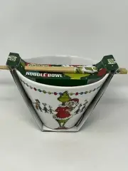 Dr Seuss The Grinch Themed RAMEN Noodle BOWL WITH CHOPSTICKS Christmas NEW HTF