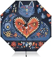 [PDZRMY] UV Protection Travel Umbrella Cat Abstract Florals Compact for Rain and Sun - Auto Open and Close UPF 50+ Windproof Portable 46” Sun Umbrella for Women and Men