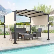 Costway3x3M Outdoor Pergola with Retractable Sunshade Canopy-Beige
