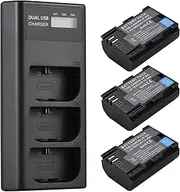 LP-E6 Battery Charger 3-Slot Charger with Indicators Micro USB & Type C Port + 3pcs LP-E6 Batteries 7.4V 2650mAh Compat with EOS 5D Mark II III IV/5DS/5DS R/6D/6D Mark II/7D/7D Mark Black One Size