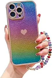 CrazyLemon for iPhone 11 Pro Case Silicone Cute with Strap Girly Shiny Heart Pattern for Girls Women Soft Thin Slim TPU Shockproof Rubber Protective Matte Phone Case Cover for iPhone 11 Pro, Colorful