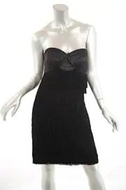 AIDAN MATTOX Black Rayon Fringe Strapless Bra Insert Cocktail Dres NWT $295 US8
