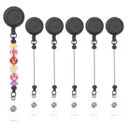 Beadable Badge Reels, 6 Pcs Retractable Clips Holder, Black