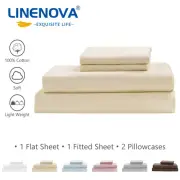 LINENOVA Luxury 100% Natural Cotton Bed Sheet Set 4 Pcs Single/D/Queen/King Set
