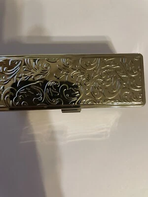 Retro Silver Victorian Fleur Lipstick Case W/ Mirror