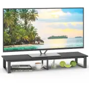 45" TV SHELF RISER FOR 3260 INCH TV WITH SOLID BLACK CONSTRUCTION AND BLACK OAK