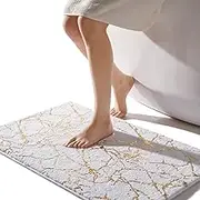 QJHOMO Marble Bathroom Rug White and Gold Decor Bathroom Rugs Non Slip Bath Mat Super Absorbent Microfiber Plush Bathmat Machine Washable Floor Carpet for Tub, Shower, Bedroom (20x32 inch)